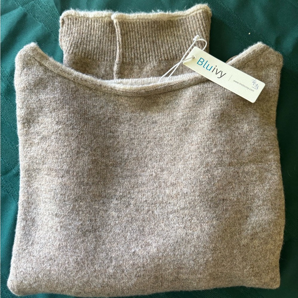 Bluivy Women's Cozy Cowl Neck Sweater - Tan